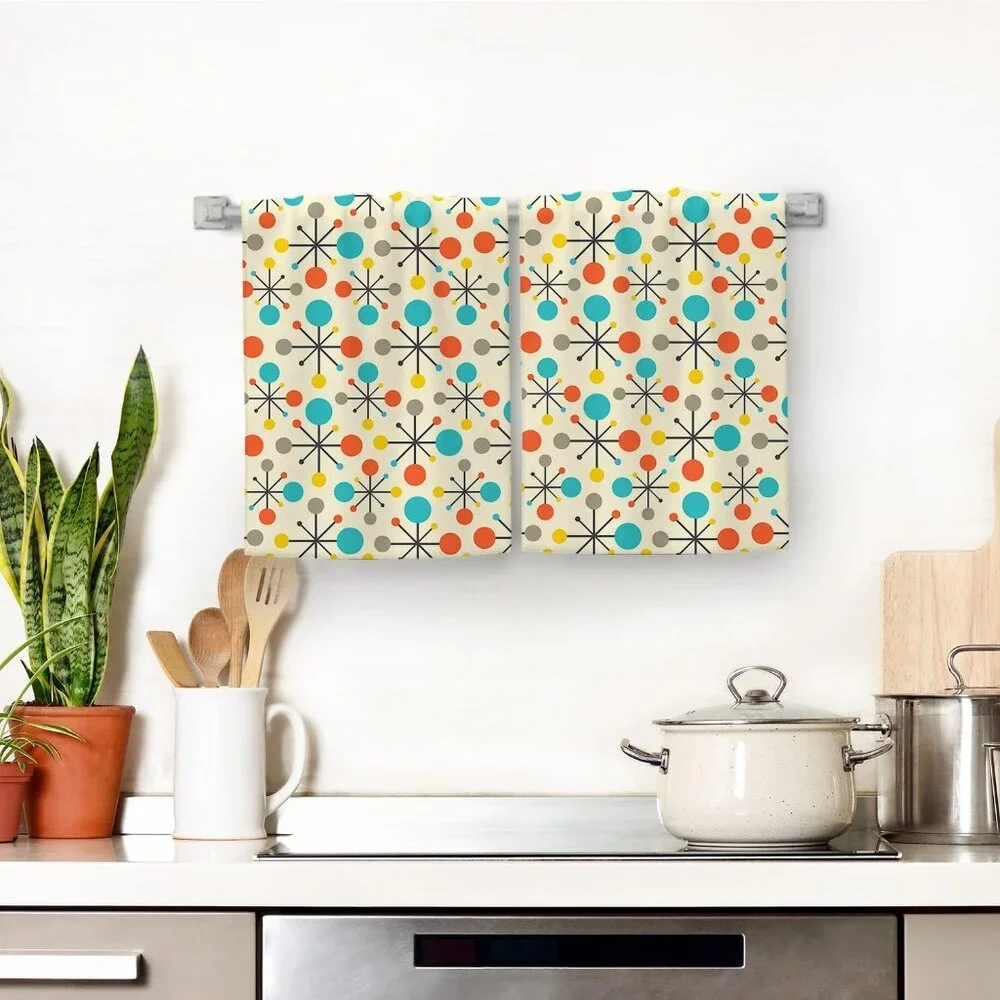 Mid Century Fifties Modern Atomic Retro Colors Kitchen Dish Towel Set of‎ 2 Soft